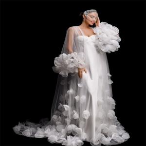 백인 여성 출산 댄스 파티 드레스 V 넥 푹신한 소매 파티 가운 Tulle Evening 가운 임신 잠옷 맞춤형