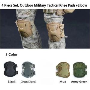 4 조각 세트, 야외 군사 전술 무릎 패드 + 팔꿈치 버팀대 보호대 슈트 승마 등산 무릎 지원 CS 장비