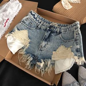 찢어진 청바지 반바지 여성용 레트로 포켓 프린지 러프 엣지 디자인 Y2k 슬림핏 힙 래핑 슈퍼 쇼트 핫 팬츠