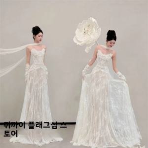 우아한 레이스 웨딩드레스, 신부 포레스트 시스템 사진 스튜디오 신상품 봄 시즌 폴리에스터 원단 웨딩 가운