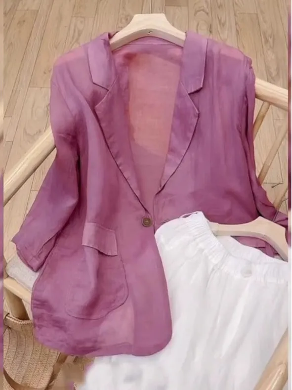 캐주얼 여성용 리넨 수트 재킷 우아하고 독특한 고급 자외선 차단 아름다운 탑 슬리밍 오리지널 디자인 루즈핏