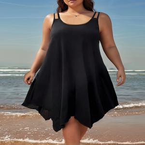 큰 사이즈 여성용 단색 언밸런스 밑단 캐미솔 드레스