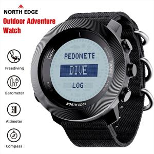 NORTH EDGE APACHE-D 남성용 프리다이빙 디지털 시계 아웃도어 스포츠 수영 방수 100M 고도계 기압계 나침반 손목시계