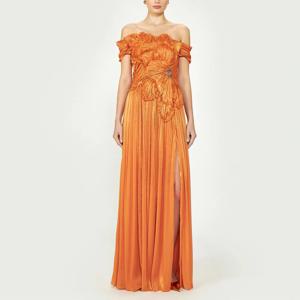 여성을위한 맞춤형 오프 숄더 조젯 댄스 파티 드레스 Pleated A Line فساتين سهرة with Slit Ruching Prom Gown