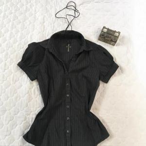 90s 하라주쿠 스트라이프 미니멀리스트 패션 탑 우아한 여성 셔츠 Y2K 의류 미적 클래식 빈티지 한국 반소매 셔츠