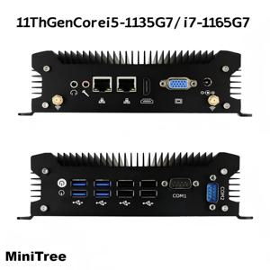 팬리스 X86 산업용 임베디드 컴퓨터 코어 i5-1135G7 i7-1165G7 2개 COM Rs232 포트 8개 USB 포트 HD VGA 듀얼 LAN 미니 박스 PC 16GB RAM 4G LTE 지원