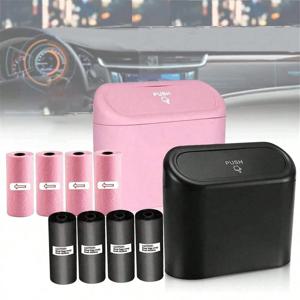 뚜껑이 있는 차량용 쓰레기통 - 쓰레기 봉투 4롤, 누수 방지, 차량 정리용 휴대용 걸이형 쓰레기통