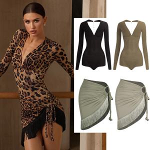 새로운 ZYM 라틴 댄스 의상 긴 소매 탑 체인 백리스 프린지 스커트 성인 룸바 삼바 차차 공연복 DNV24649