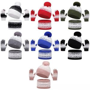 3피스 겨울 벨벳 귀 보호 니트 모자, 스카프, 터치 스크린 장갑, 따뜻한 양복, 남성용 및 여성용 야외 모직 모자