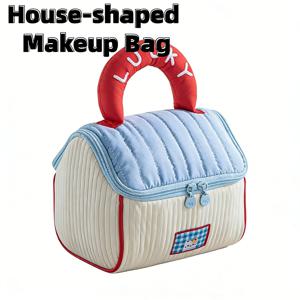201-신상 대용량 스타일리시 하우스 모양 가방: 휴대용 여행용 화장품 가방, 독특한 디자인과 귀여운 만화 패턴
