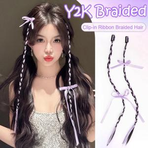 여성용 리본 보우 박싱 브레이드 2/4개, 패션 트위스트 브레이드 데일리 가발 브레이드, 인비저블 BB 클립 헤어 익스텐션, Y2K 브레이드 가발