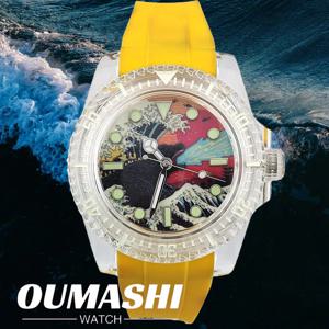 40mm 발광 투명 플라스틱 케이스 자동 기계식 시계 아크릴 유리 NH35 무브먼트 방수 5ATM 남성용 럭셔리 시계