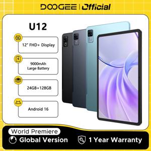 글로벌 버전 DOOGEE U12 태블릿 PC 안드로이드 16 제미니 AI 12인치 FHD+ 화면 24GB RAM 128GB 9000mAh 대용량 배터리 스마트 패드