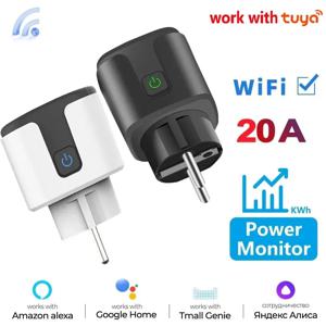 Tuya 스마트 EU 플러그 WiFi+블루투스 20A 소켓 전력 모니터링 타이머 아동 잠금 콘센트 구글 홈 알렉사 스마트싱스 호환