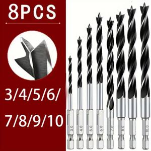 8PCS-3/4/5/6/7/8/9/10mm 1/4 육각 핸들 삼점 위치 조정 목공 드릴 비트