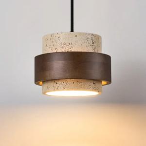 Led 펜던트 램프 침실 샹들리에 옆 작은 돌 빛 나무 호두 색상 교수형 조명기구 레트로 바 레스토랑