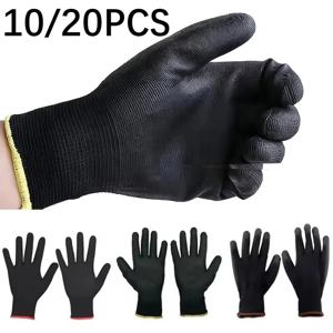 10/20PCS 코팅 나일론 PU 작업 장갑 목공 미끄럼 방지 내구성 코팅 나일론 PU 작업 장갑 캠핑 락 엣지 색상 랜덤