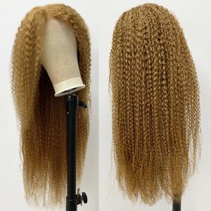 곱슬곱슬한 허니 블론드 13x4 레이스 프론트 가발 # 27 킨키 컬리 인모 가발 # 27 13x4 킨키 컬리 레이스 프론트 가발 헤어유고