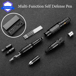 휴대용 알루미늄 합금 전술 펜 손전등 드라이버 병따개 EDC 도구 자동차 야외 생존 자기 방어 구조 선물