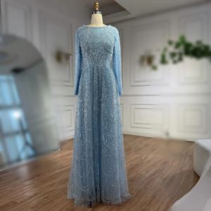 맞춤형 쉬폰 스팽글 비즈 장식 O넥 A라인 롱 드레스 맞춤형 행사용 반짝이는 여성 럭셔리 이브닝 파티 가운