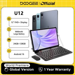 DOOGEE U12 태블릿 PC 안드로이드 16 제미니 AI 12인치 FHD+ 화면 24GB RAM 128GB 9000mAh 대용량 배터리 7.8mm 초슬림 스마트 패드