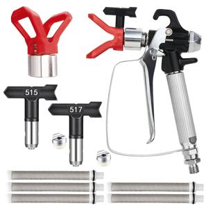 10피스 에어리스 페인트 스프레이어 세트, 블랙 스프레이 건 1개 + 레드 베이스 2개 + 블랙 노즐 2개(와셔 포함)(515 517) + 필터 5개, 홈 리노베이션 에어리스 페인트 스프레이어 도구 액세서리, 페인트, 라텍스 페인트, 코팅 등 도장에 적합