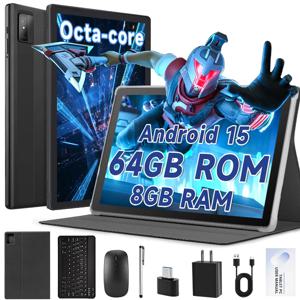 안드로이드 15 태블릿, 키보드 마우스 포함, 8GB+64GB(최대 1TB 확장 가능), 10.1인치 옥타코어 태블릿, WiFi 6, 듀얼 카메라, 5000mAh 배터리