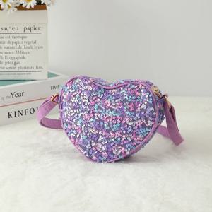 소녀들을 위한 반짝이 하트 모양 크로스바디 백, 여성들을 위한 보라색 지퍼 스팽글 슬링 백, 야외 여행용 미니 지갑