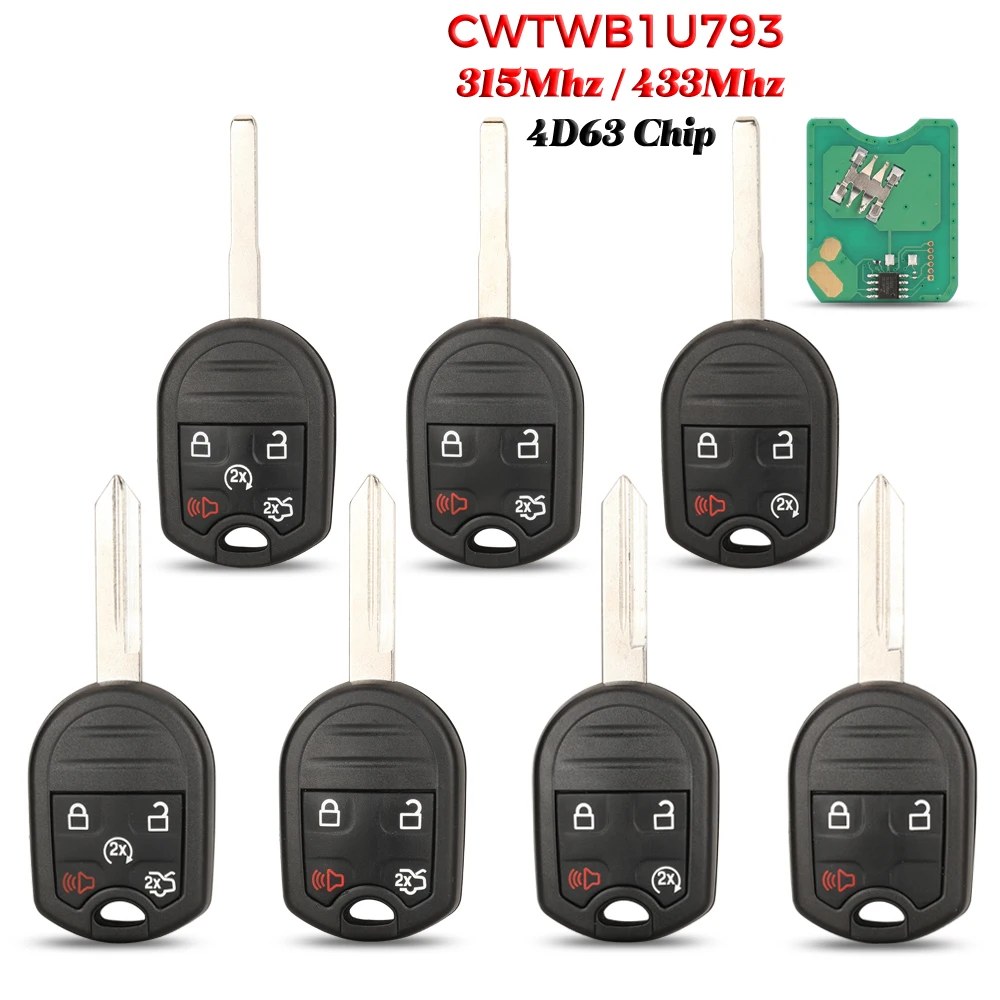 Jingyuqin 433/315MHz ID63 CWTWB1U793 Ford Edge Escape Expedition Explorer Flex Fusion Mustan Taurus Mazda Tribute 용 원격 키