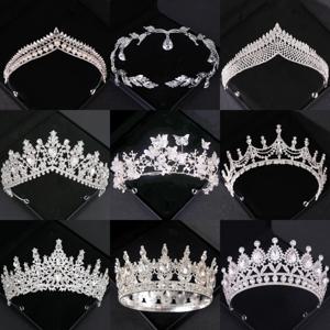 실버 크리스탈 티아라와 크라운 헤어밴드, 라인스톤 프롬 다이아뎀 크라운, 신부 웨딩 헤어 액세서리, 주얼리 크라운 티아라 선물