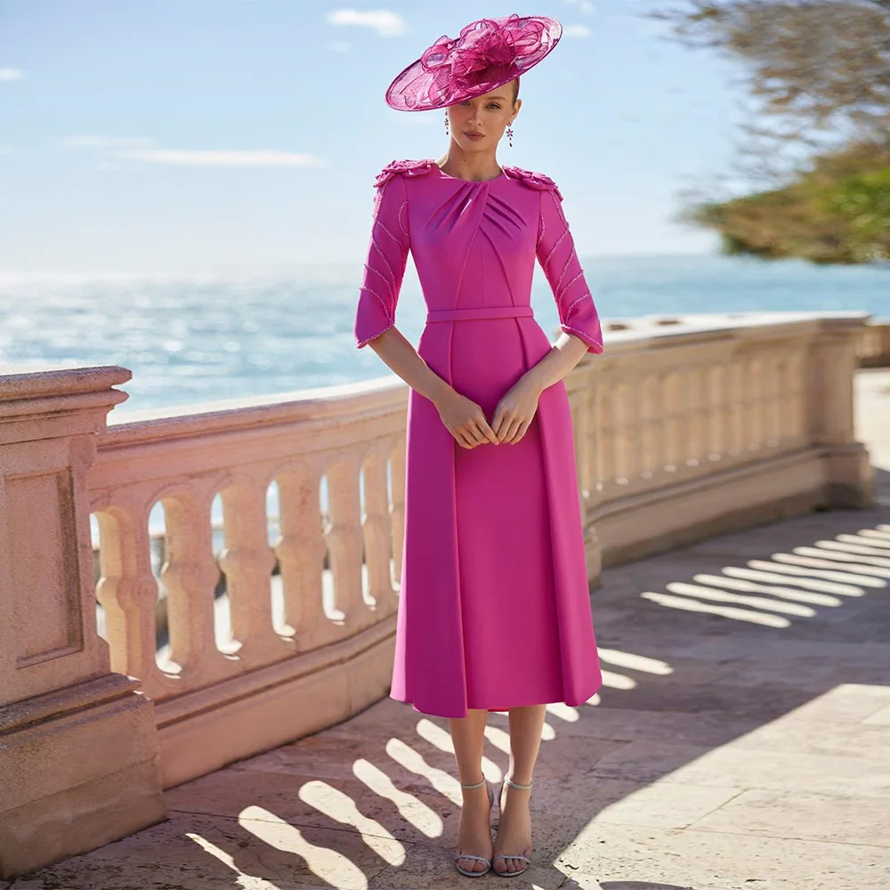 여성용 웨딩 게스트 드레스, 우아한 O넥 A라인 티 길이 신부 어머니 드레스, 미디 하프 길이 비딩 파티 가운