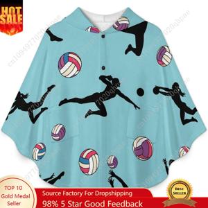 아늑한 플란넬 담요 스웨터, 배구 선수 실루엣 어린이와 청소년을 위한 주머니가 있는 오버사이즈 후드티