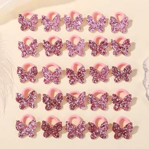 20pcs 반짝이 스팽글 나비 활 탄성 헤어 밴드 어린이를위한 소녀 헤어 넥타이 귀여운 헤어 액세서리 어린이 머리 장식 선물