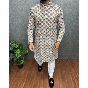 2026 남성 디지털 프린트 쿠르타 바르다 레귤러 핏 만다린 칼라 롱 웨딩, 하리 라야, 아이딜피트리 등 모든 행사에 적합