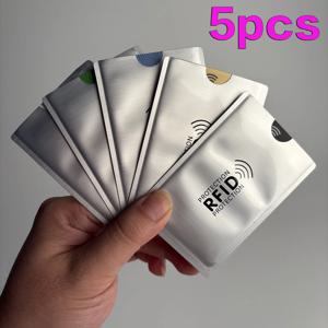 기하학적 패턴이 있는 RFID 차단 카드 슬리브 5팩, 도난 방지 카드 보호기, NFC 자기장 차단 카드 홀더, 은행 카드, 신분증 및 대중교통 카드용 도난 방지 보호기, 남녀공용, 가볍고 휴대 가능하며 내구성이 뛰어난 카드 슬리브, 여행 및 통근용 자기장 제거 카드 보관 슬리브