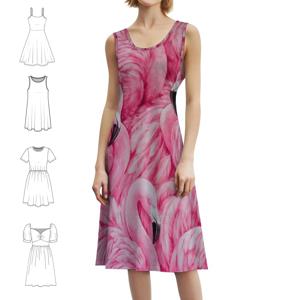 핑크 플라밍고 패턴 보헤미안 시크 드레스 우아한 패션 비치 웨딩 파티 가운 플라밍고 핑크 핑크 플라밍고 플라밍고 이브닝