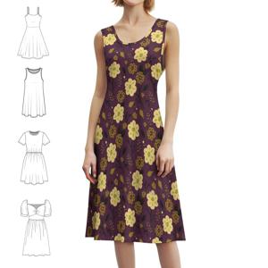 꽃-섬세한 보라색 스윗하트 넥라인 드레스 여성을 위한 우아한 여름 파티 드레스 꽃무늬 식물학적 보라색 패턴 꽃