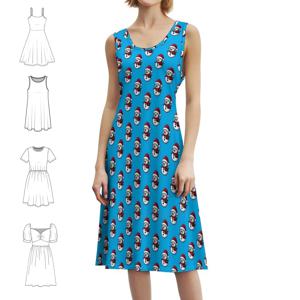 Frosty Fun 여성용 우아한 파티 드레스 A라인 드레스 짧은/긴/소매 없는 옵션 스노우맨 크리스마스 산타 모자 겨울