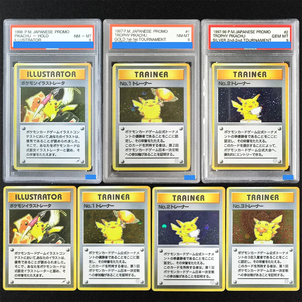 DIY PTCG 일본 피카츄 일러스트레이터 트로피 피카츄 NO.1 트레이너 금은동 등급 컬렉션 등급 카드 장난감 선물용