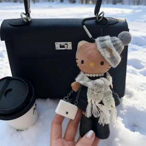 헬로 키티 레오파드 롱 레그 인형 귀여운 키체인 블랙 케이티 캣 애니메이션 주변 장난감