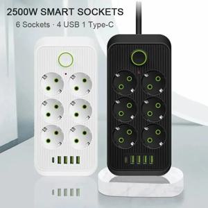 2M 연장 코드가 있는 멀티탭 6/8 EU 콘센트 4USB 타입 C 포트 범용 AC 콘센트 전화 안전 충전 어댑터