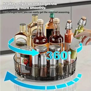 360 ° 회전식 향신료 랙 원형 플라스틱 투명 회전식 컨테이너 빈 캐비닛 팬트리 주방 카운터탑 냉장고용