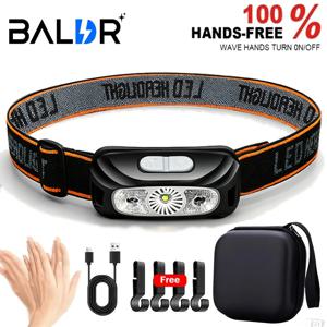 강한 빛 헤드램프 휴대용 LED 센서 헤드램프 USB 충전식 헤드 손전등 야외 캠핑 낚시 비상 랜턴