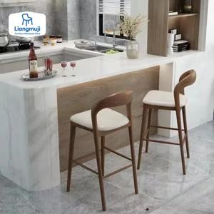 북유럽 스타일 원목 가정용 바 의자 화이트 왁스 우드 높은 발판 스툴 바 의자 모던 심플 데스크 리셉션 등받이 의자