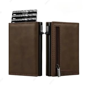 RFID 차단 신용카드 지갑 남성용 럭셔리 초슬림 자동 팝업 메탈 미니멀리스트 지갑 지퍼 포함