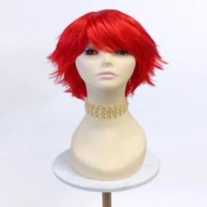 파티 패션 짧은 레이어드 바람에 휘날리는 엉킨 빨간 머리 코스프레 합성 가발