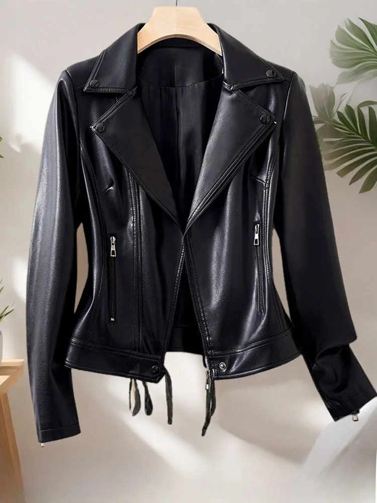 슬리밍 짧은 여성용 양가죽 자켓 코트 2024 봄 가을 새로운 스타일 헤이닝 정품 가죽 트렌디 지퍼 디자인