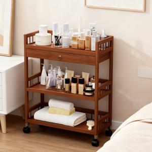대나무 살롱 롤링 카트 (다양한 크기) - 스파/욕실/주방용 다기능 수납 트롤리 (바퀴 포함)