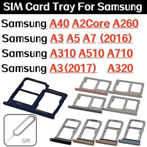 삼성 갤럭시 A40 A2Core A260 A3 A5 A7 (2016) A310 A510 A710 A3(2017) A320용 SIM 카드 트레이 홀더 듀얼 슬롯 교체 부품