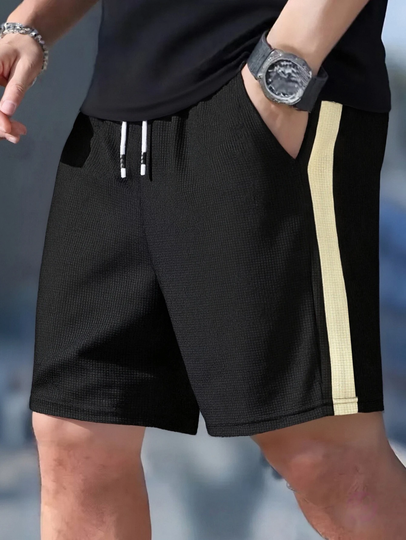 새로운 남성용 반바지, 남성용 캐주얼 바지, 남성용 비치 반바지, 남성용 스포츠 반바지, 새로운 패셔너블한 질감의 원단, 통기성 바지, 일상 캐주얼 착용 및 스포츠에 적합